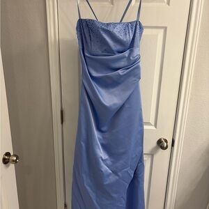 Bari Jay 90s Strapless Light Blue Beaded Formal/Prom Gown